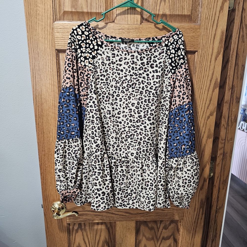 Leopard Print Patchwork Blouse - image 1